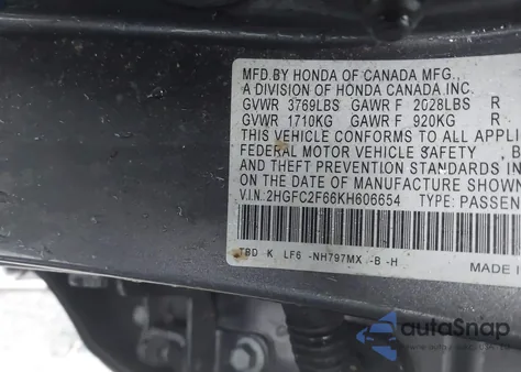 2019 Honda Civic Lx from USA, damaged, VIN 2HGFC2F66KH606654